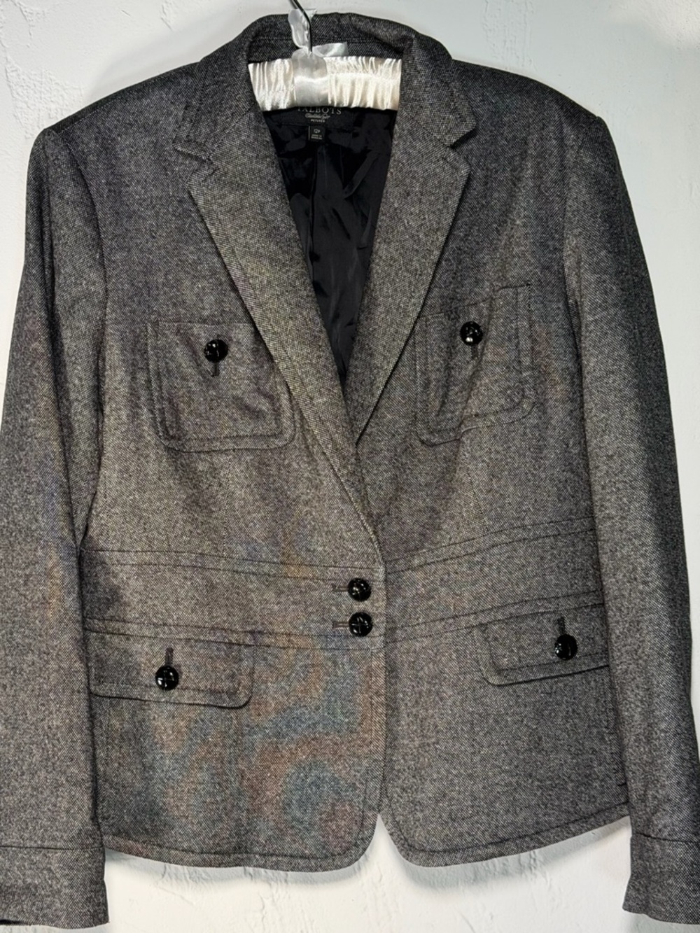Talbots Herringbone Wool-Blend Notch Lapel Blazer -beautiful Detailing 12P